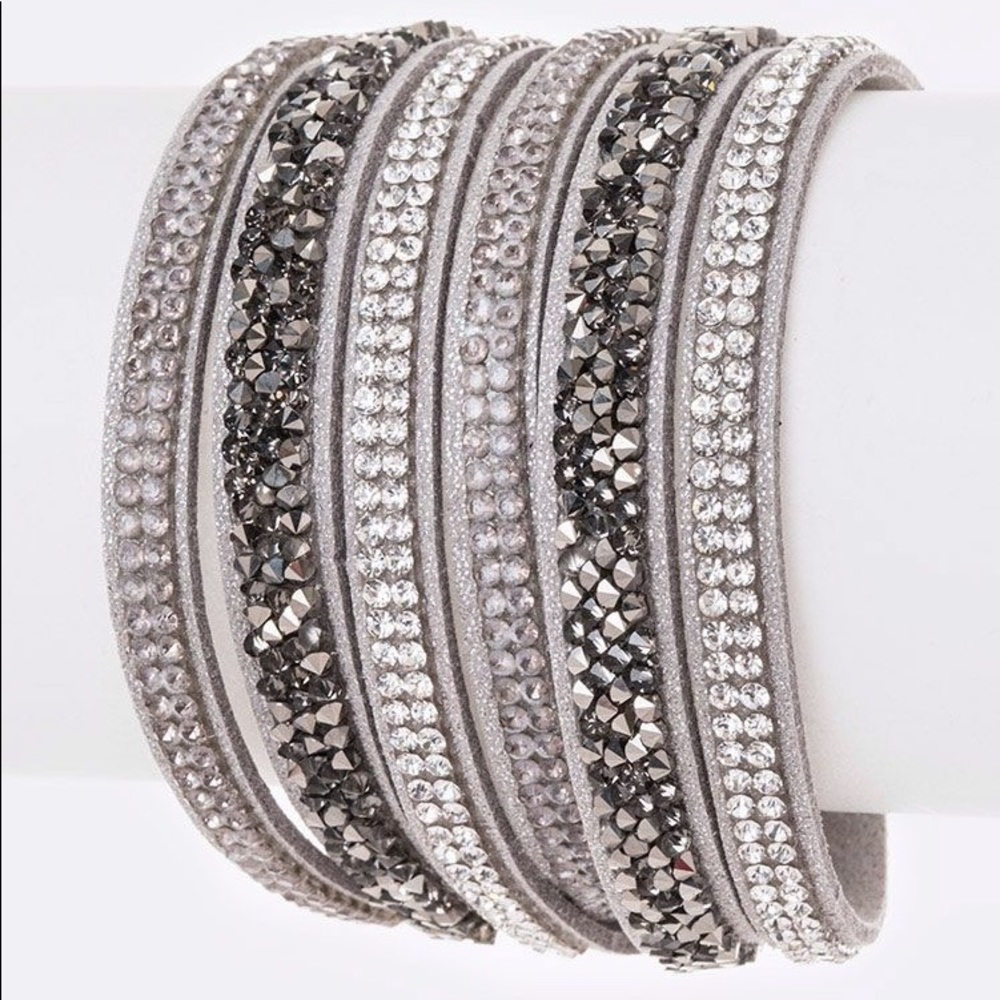 New Silver Crystal Layer Wrapped Cuff Bracelet